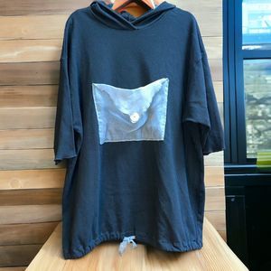 Garb M/L Lagenlook Art to Wear Hooded Tunic Top with Envelope Pocket